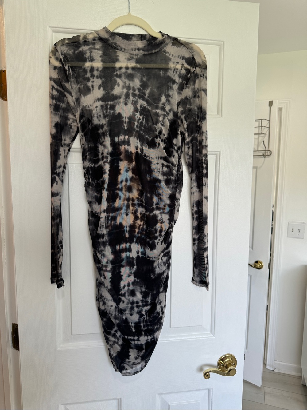 Garage Black and White Tie-Dye Long Sleeve Bodycon Dress